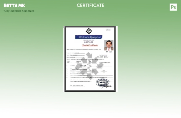 Модерен стил Шаблон за потврда за смрт од болницата Гана Велкер